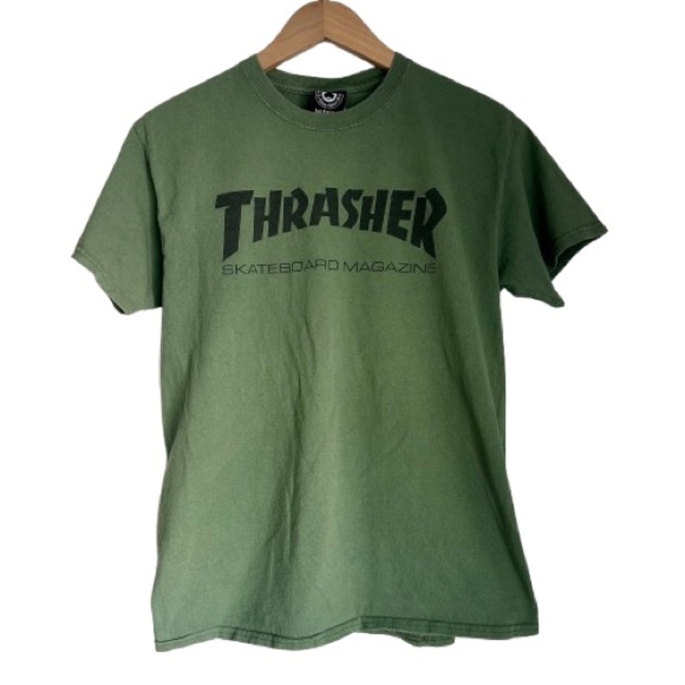 Official Thrasher Skateboard Magazine S.F. Mens Olive Green Logo T Shirt Size M